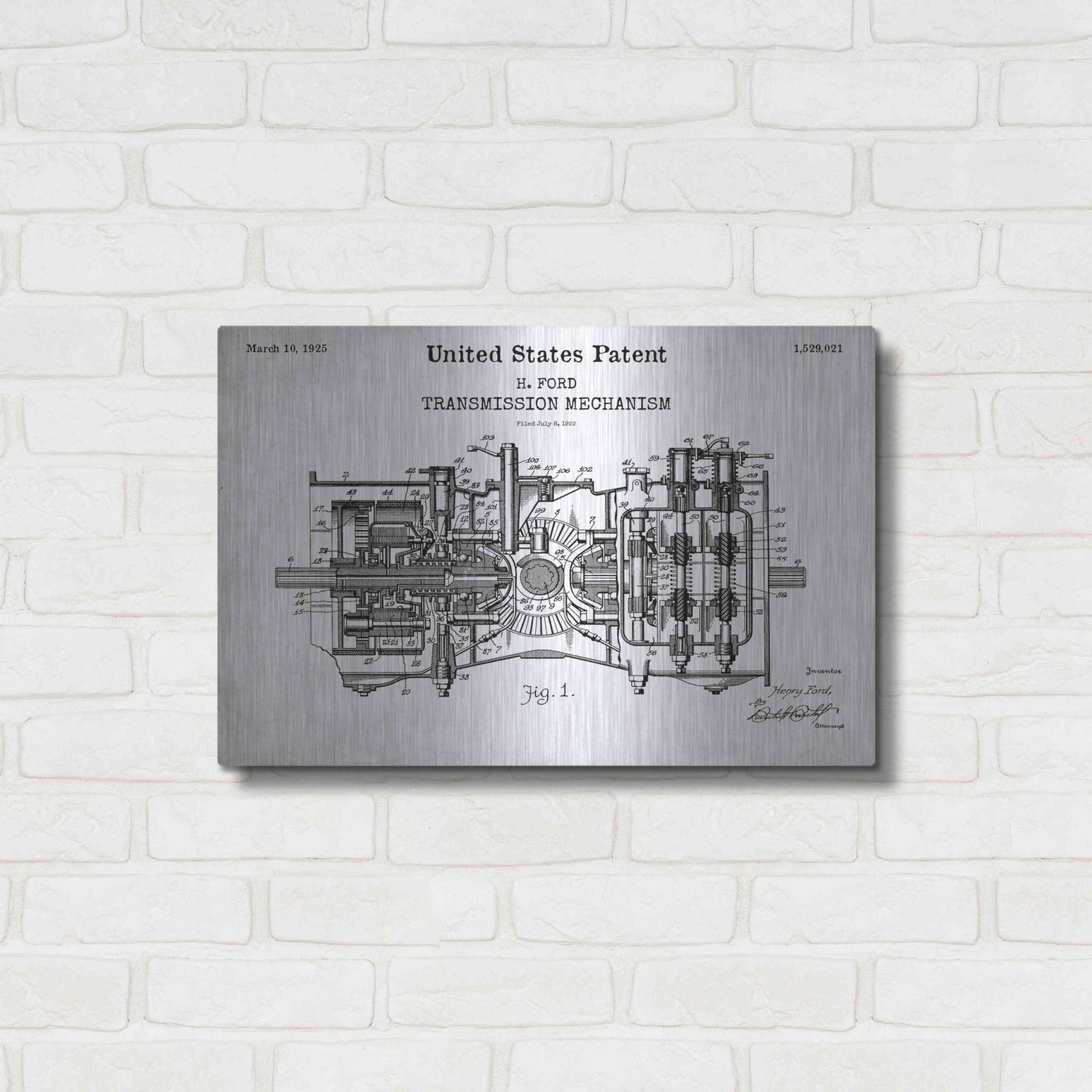 Luxe Metal Art 'Transmission Blueprint Patent White' Acrylic Glass Wall Art,24x16