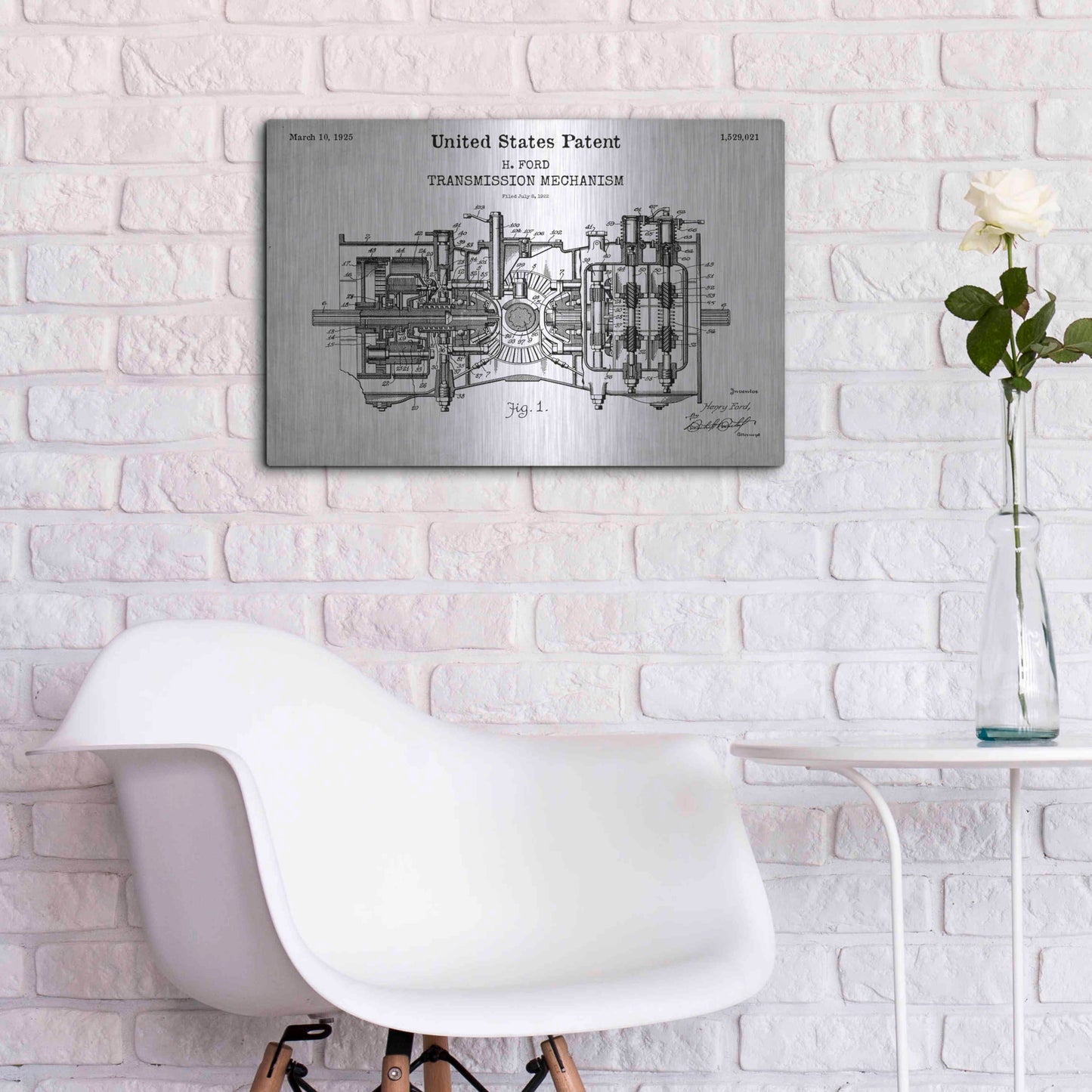 Luxe Metal Art 'Transmission Blueprint Patent White' Acrylic Glass Wall Art,24x16