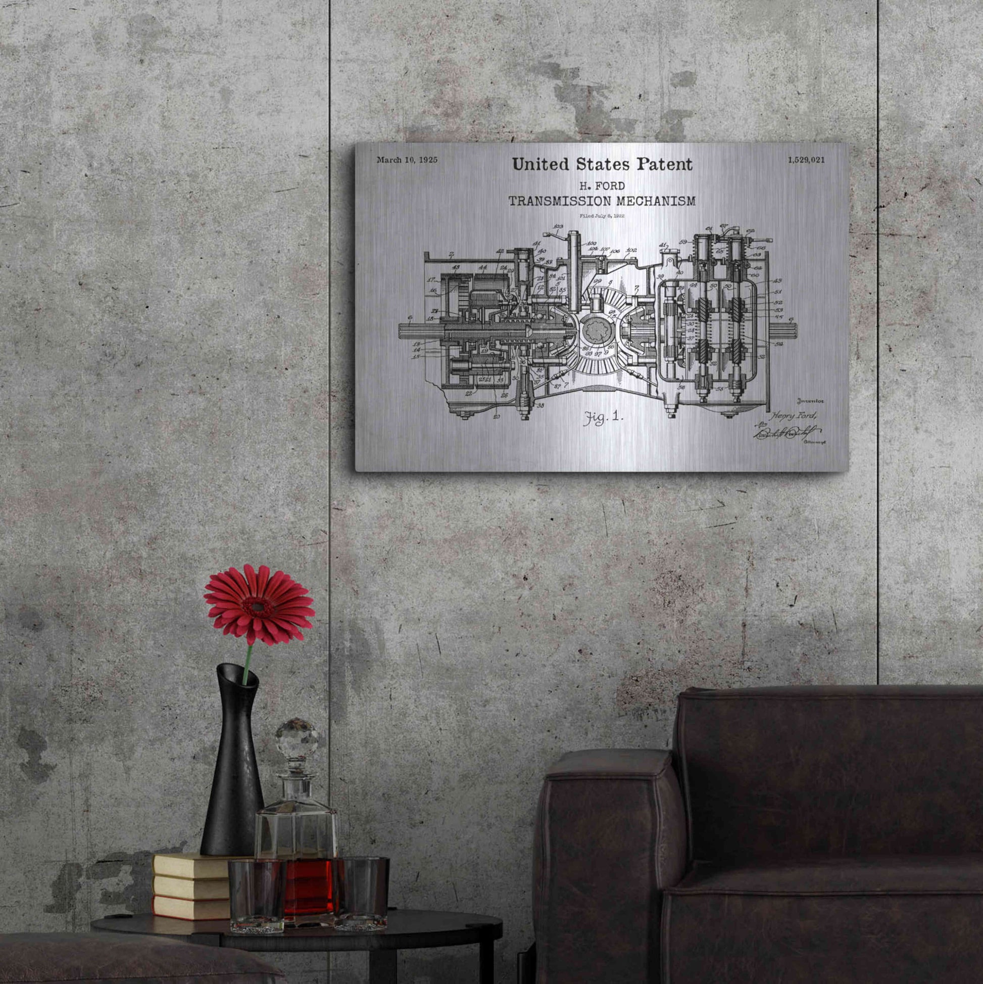 Luxe Metal Art 'Transmission Blueprint Patent White' Acrylic Glass Wall Art,36x24