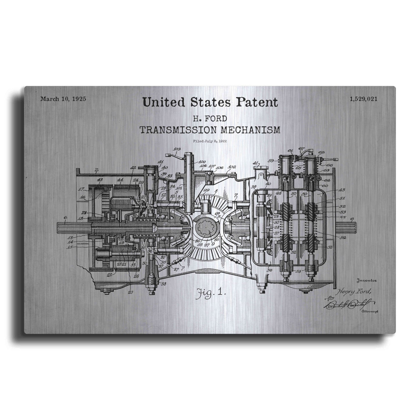 Luxe Metal Art 'Transmission Blueprint Patent White' Acrylic Glass Wall Art