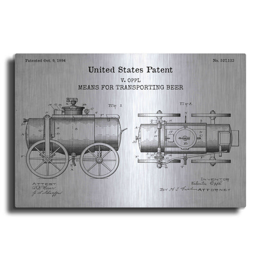 Luxe Metal Art 'transporting beer Blueprint Patent White' Acrylic Glass Wall Art