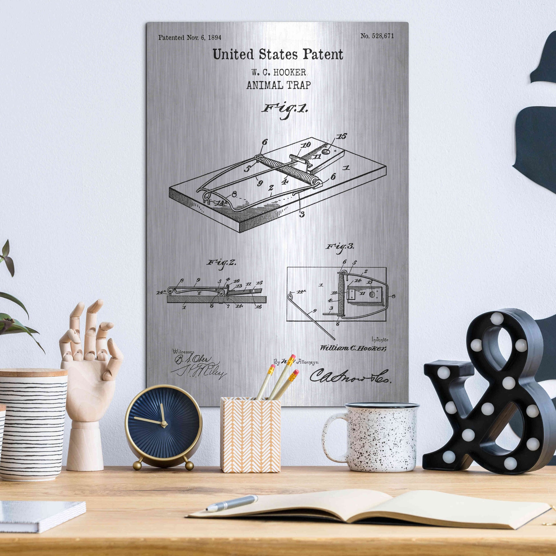 Luxe Metal Art 'Trap Blueprint Patent White' Acrylic Glass Wall Art,12x16