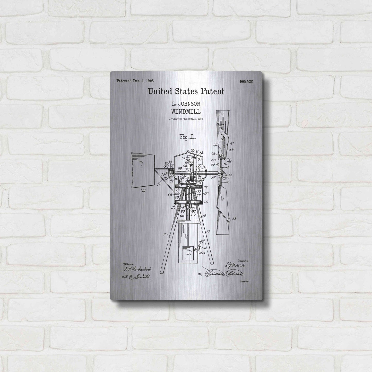 Luxe Metal Art 'Windmill Blueprint Patent White' Acrylic Glass Wall Art,16x24