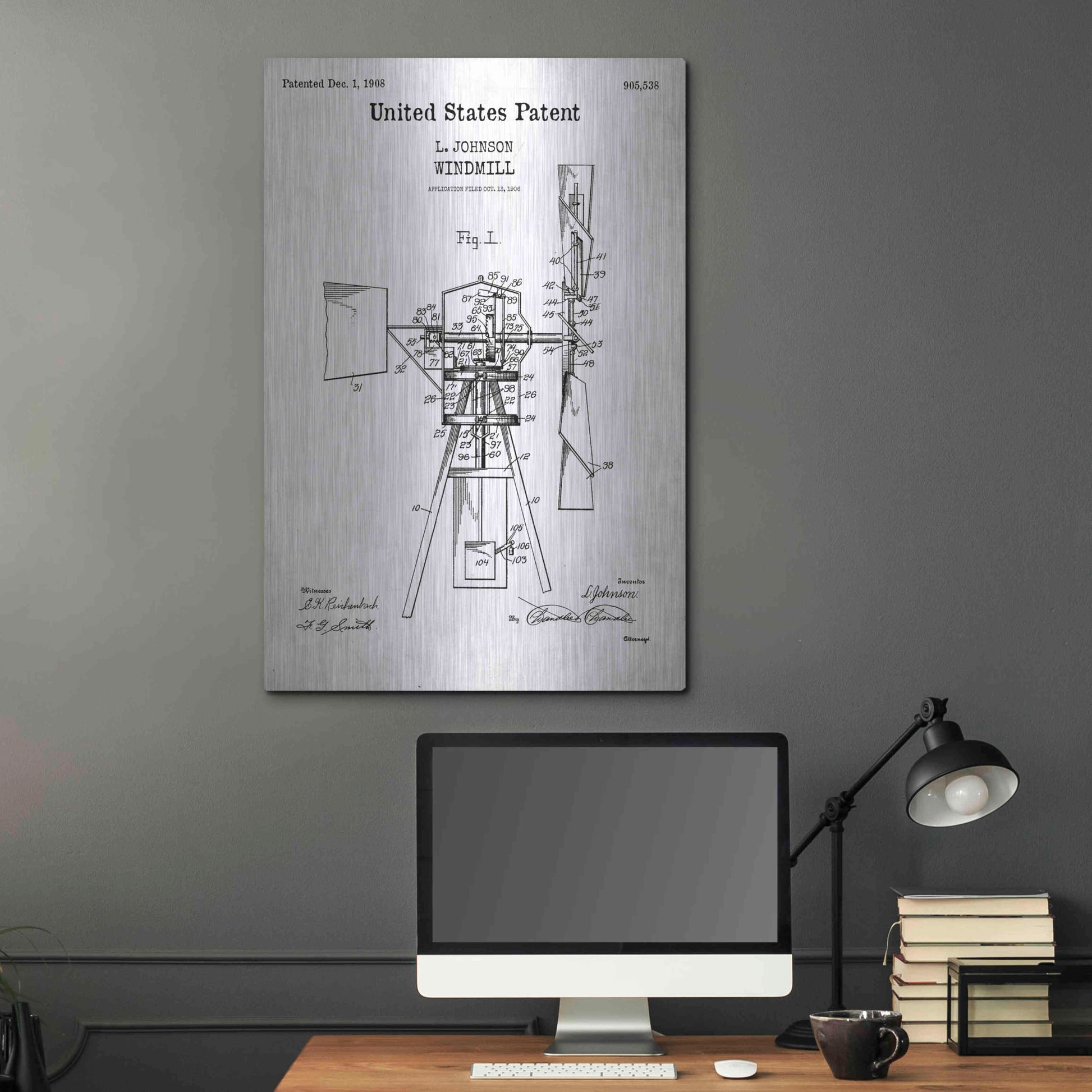 Luxe Metal Art 'Windmill Blueprint Patent White' Acrylic Glass Wall Art,24x36