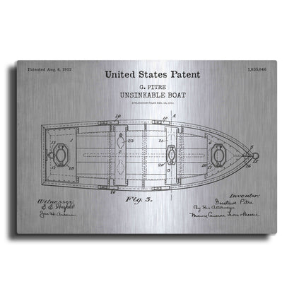 Luxe Metal Art 'Unsinkable Boat Blueprint Patent White' Acrylic Glass Wall Art