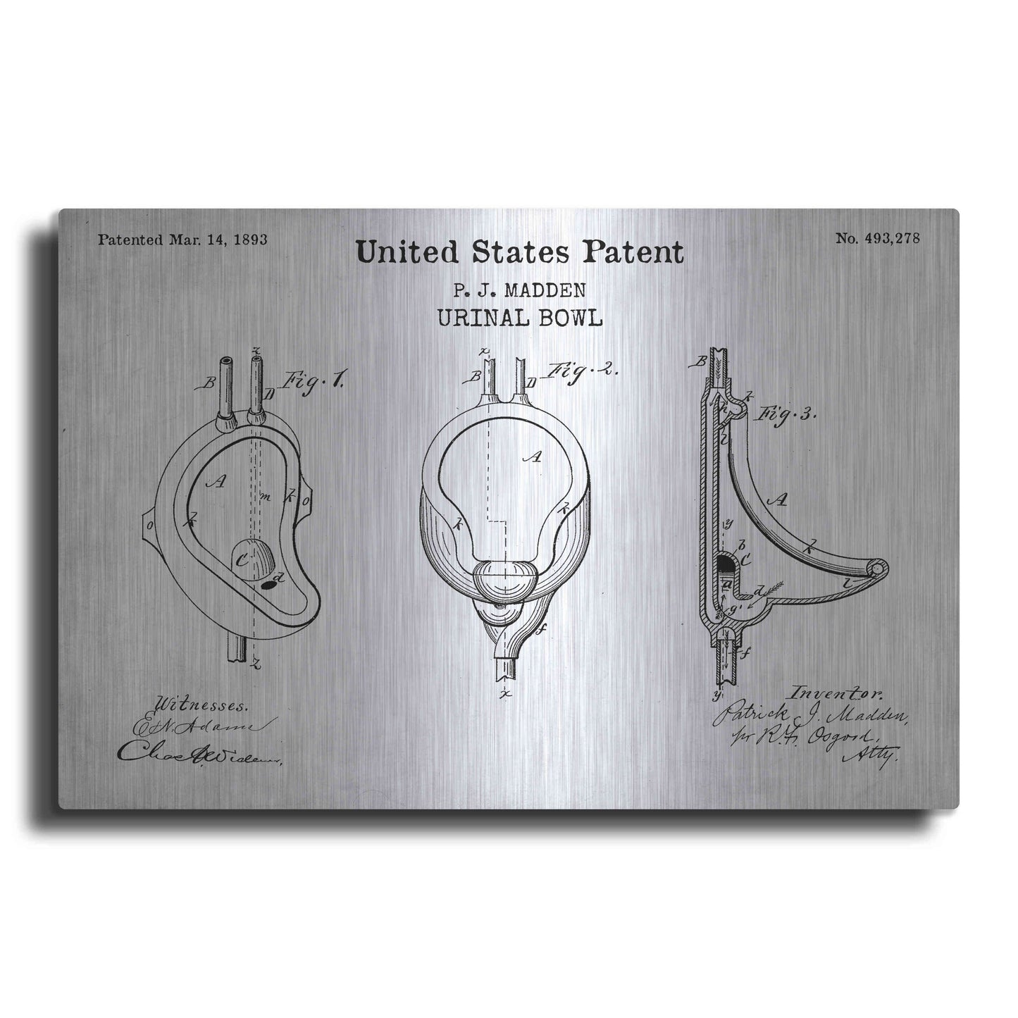 Luxe Metal Art 'Urinal Blueprint Patent White' Acrylic Glass Wall Art