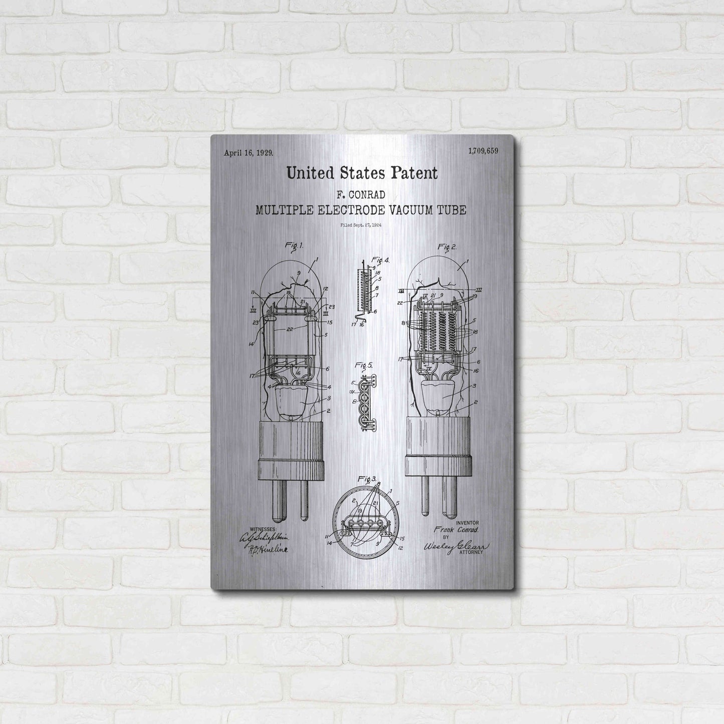 Luxe Metal Art 'Vacuum tube Blueprint Patent White' Acrylic Glass Wall Art,24x36