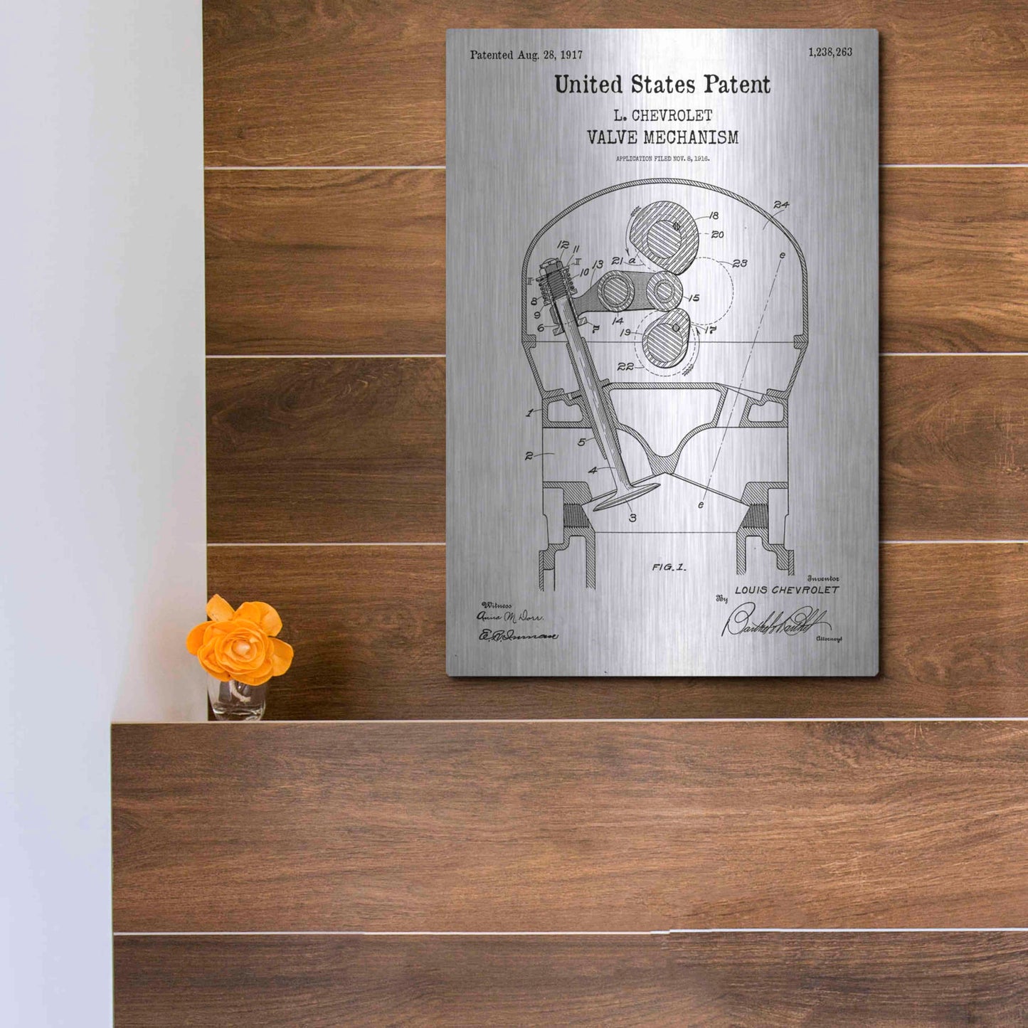 Luxe Metal Art 'Valve Mechanism Blueprint Patent White' Acrylic Glass Wall Art,12x16