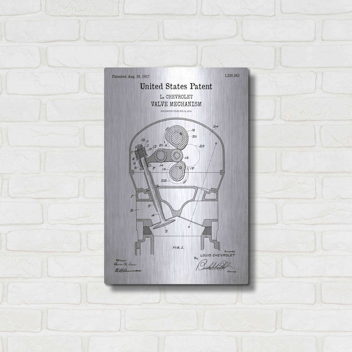 Luxe Metal Art 'Valve Mechanism Blueprint Patent White' Acrylic Glass Wall Art,16x24