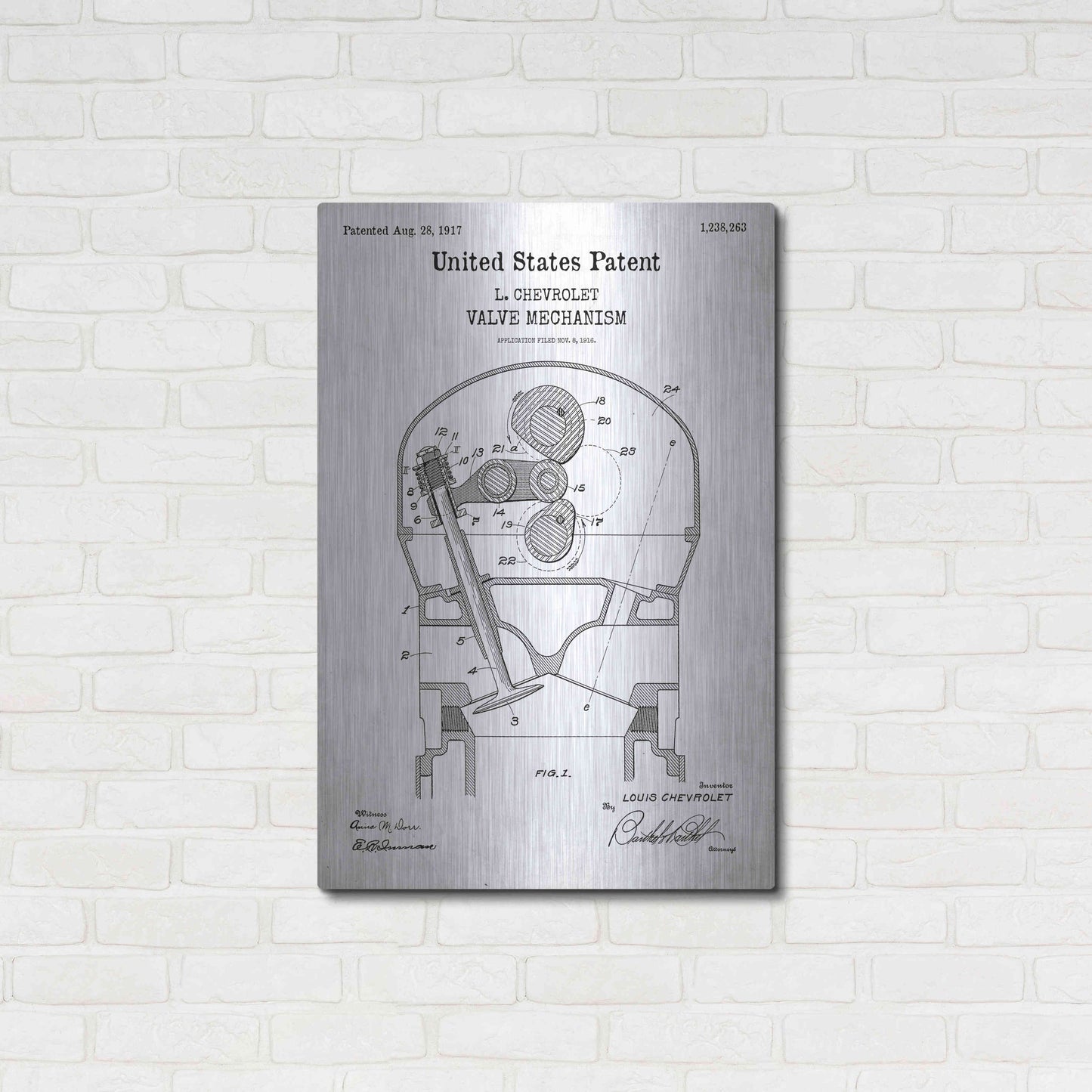 Luxe Metal Art 'Valve Mechanism Blueprint Patent White' Acrylic Glass Wall Art,24x36