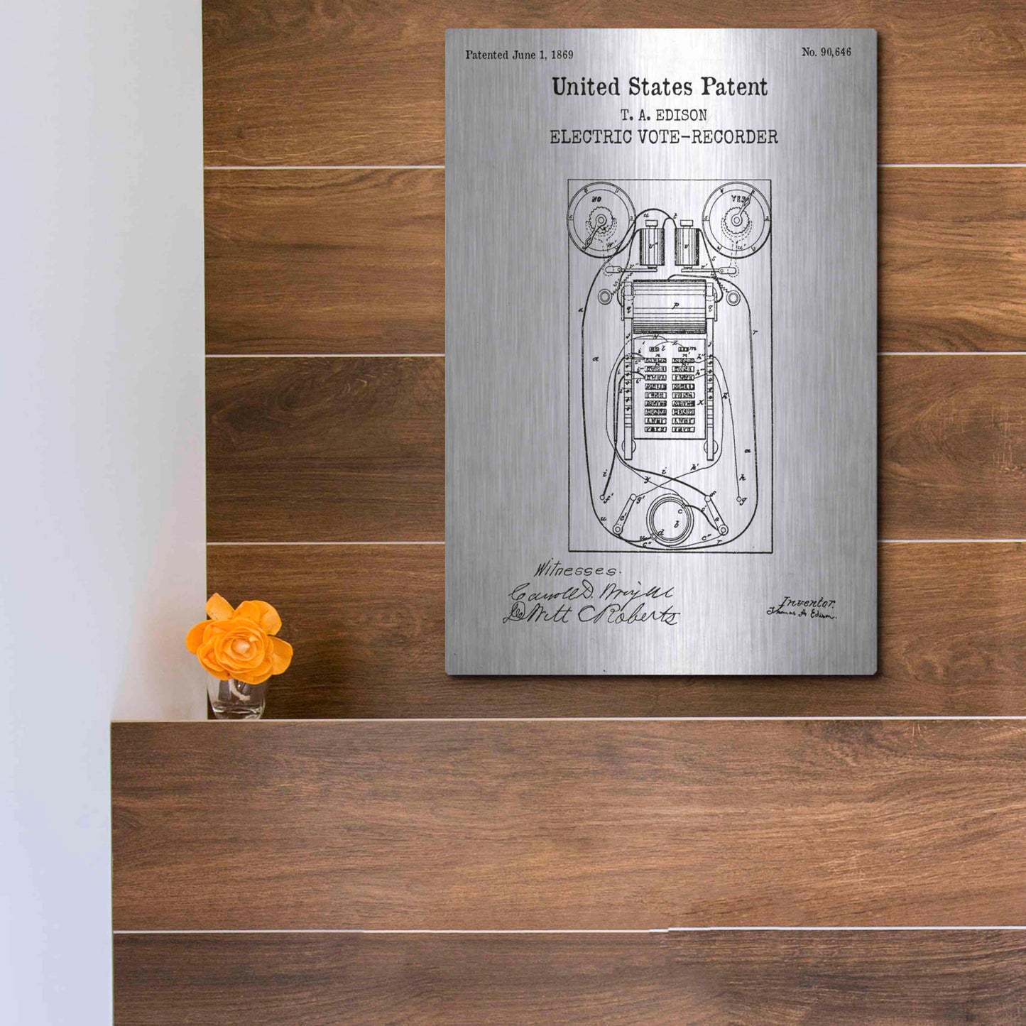 Luxe Metal Art 'Electric Vote-recorder Blueprint Patent White' Acrylic Glass Wall Art,12x16