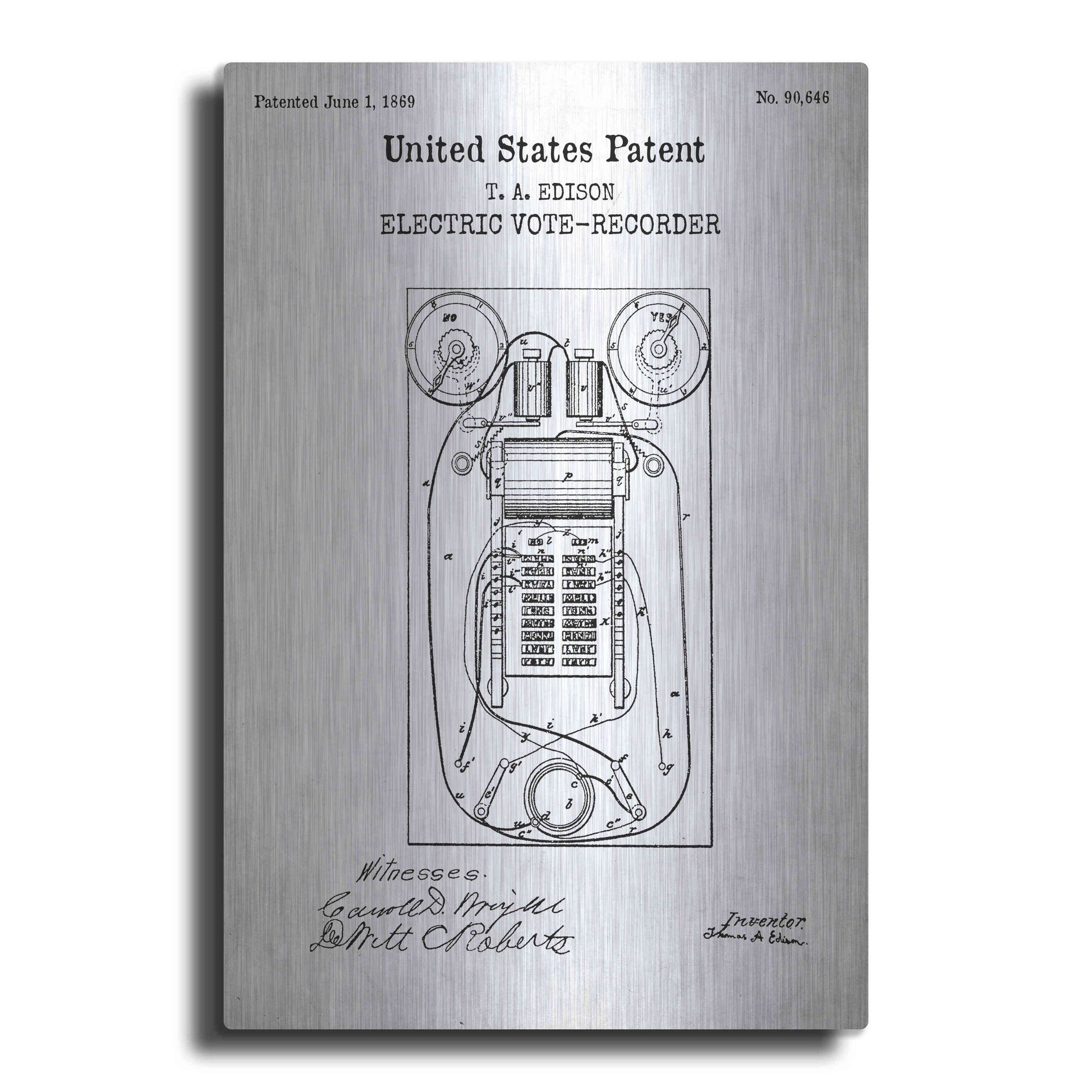 Luxe Metal Art 'Electric Vote-recorder Blueprint Patent White' Acrylic Glass Wall Art