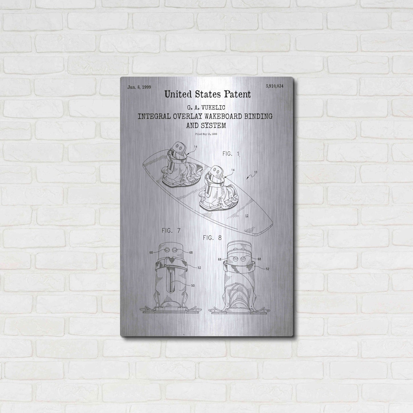 Luxe Metal Art 'Integral Overlay Wakeboard Binding and System Blueprint Patent White' Acrylic Glass Wall Art,24x36