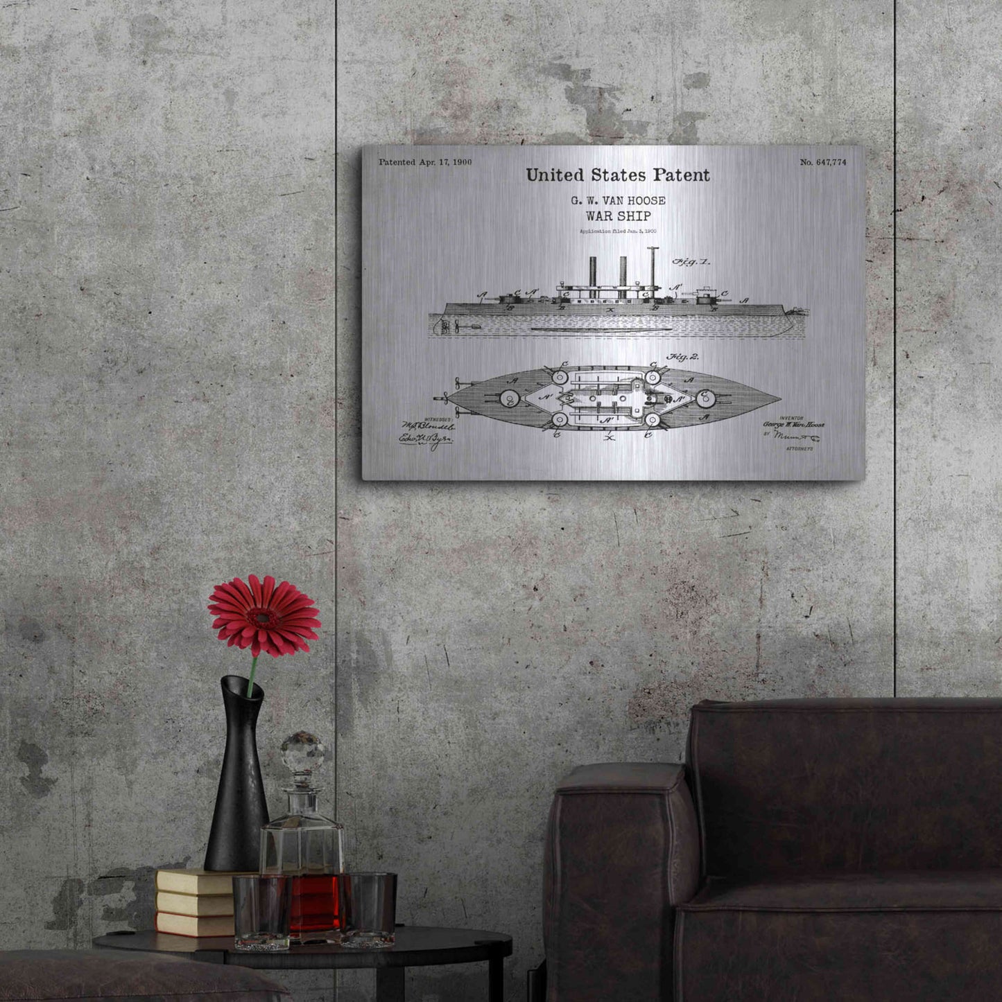 Luxe Metal Art 'War Ship Blueprint Patent White' Acrylic Glass Wall Art,36x24