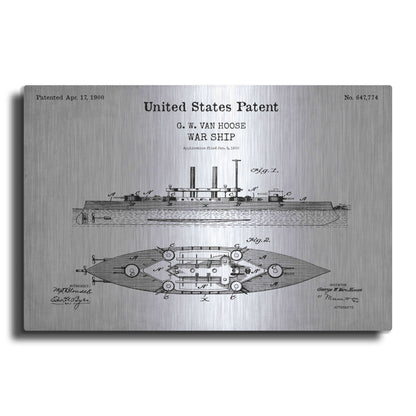 Luxe Metal Art 'War Ship Blueprint Patent White' Acrylic Glass Wall Art