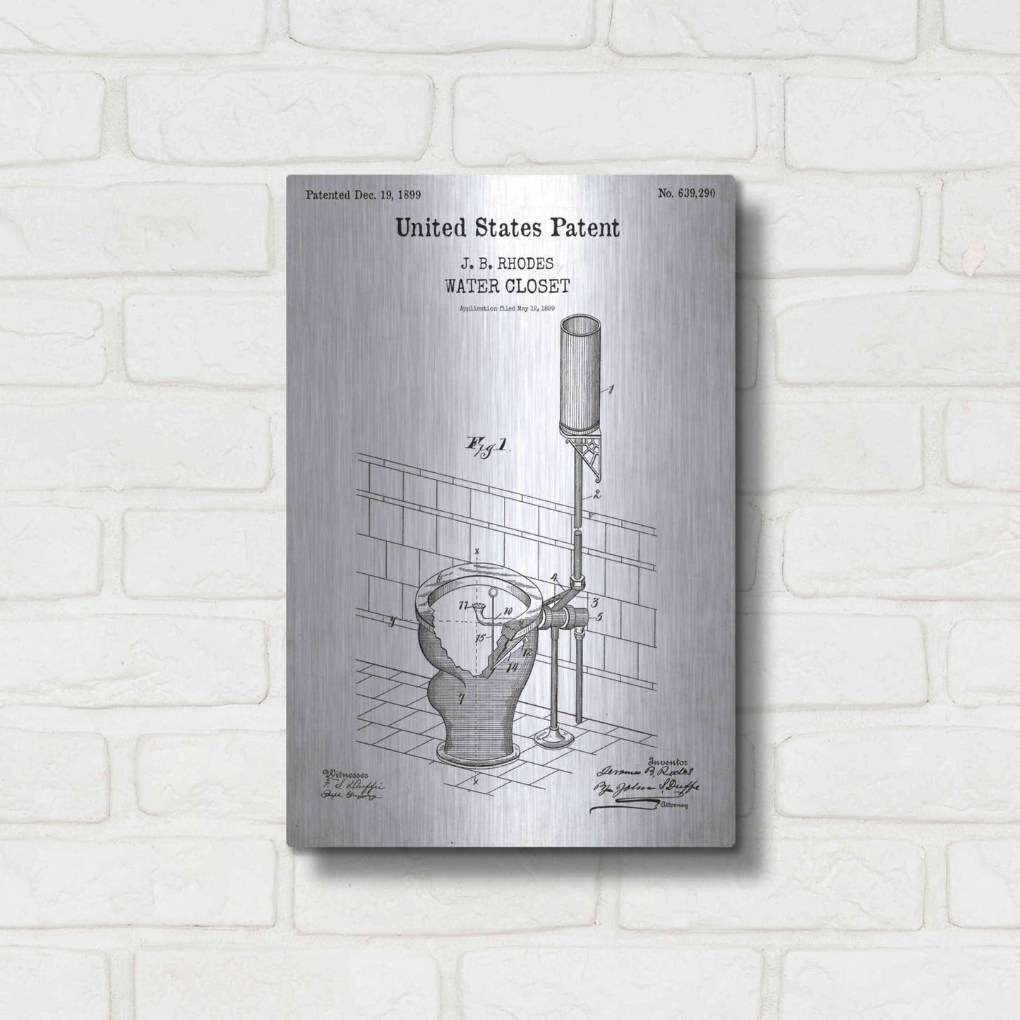 Luxe Metal Art 'Water Closet Blueprint Patent White' Acrylic Glass Wall Art,12x16