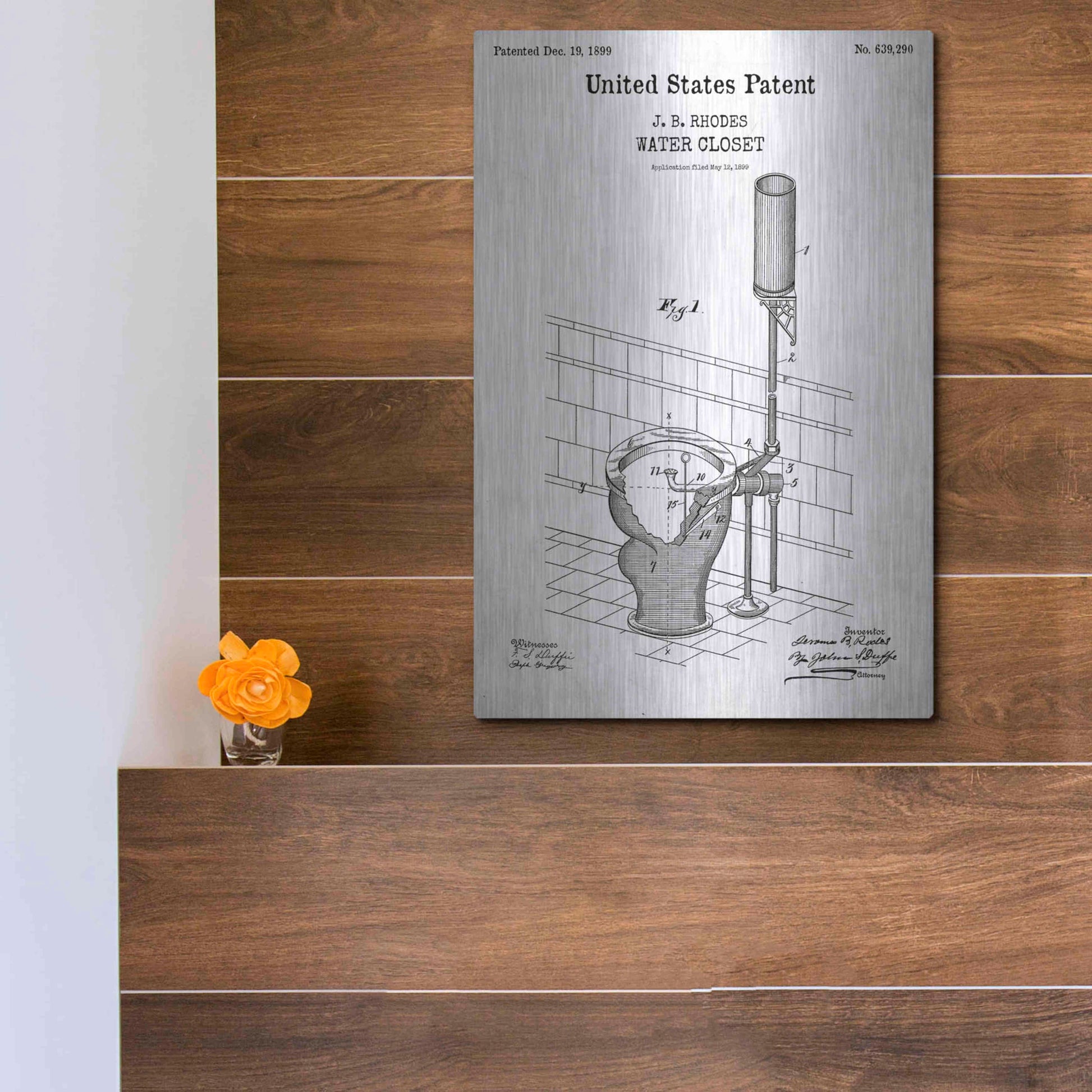 Luxe Metal Art 'Water Closet Blueprint Patent White' Acrylic Glass Wall Art,12x16