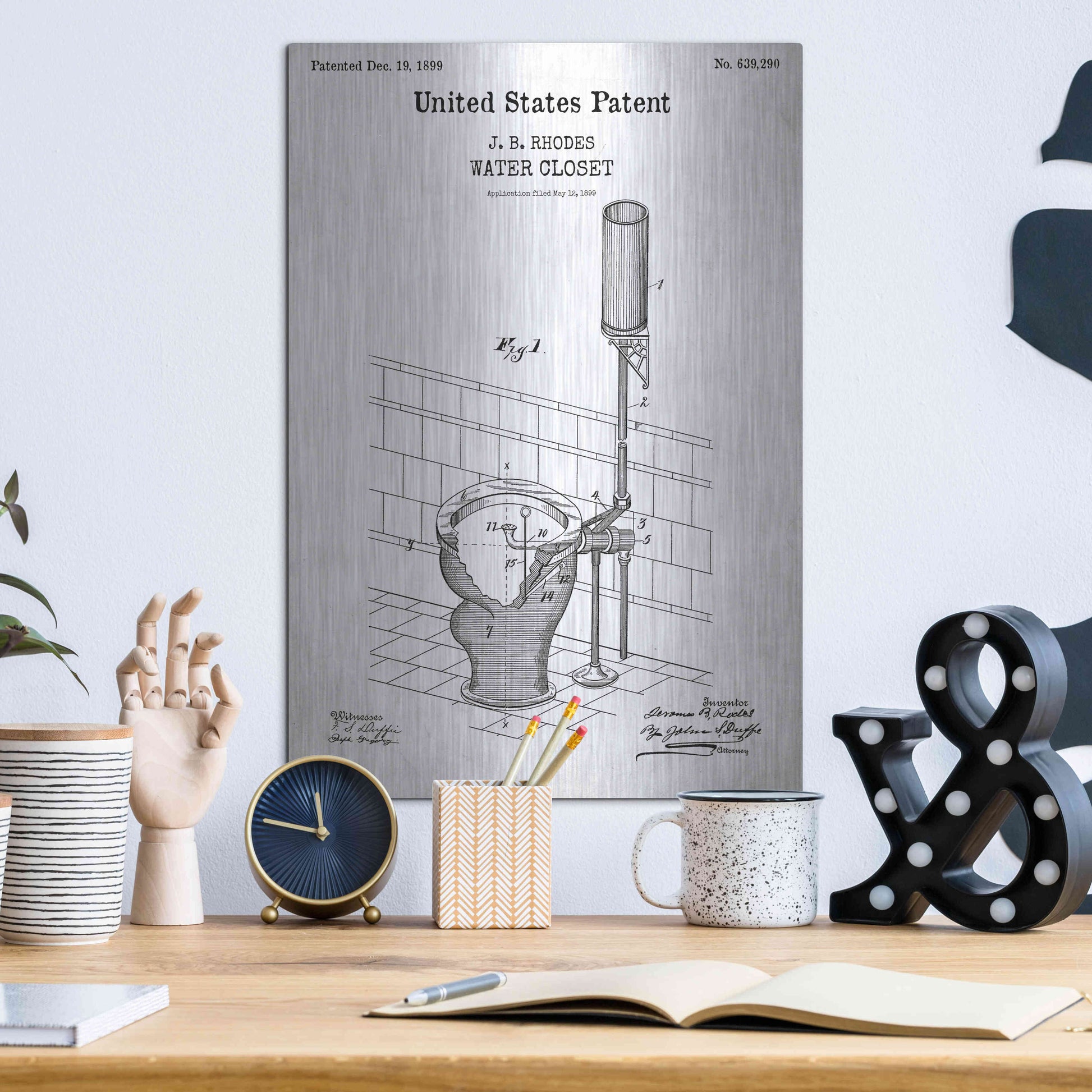 Luxe Metal Art 'Water Closet Blueprint Patent White' Acrylic Glass Wall Art,12x16