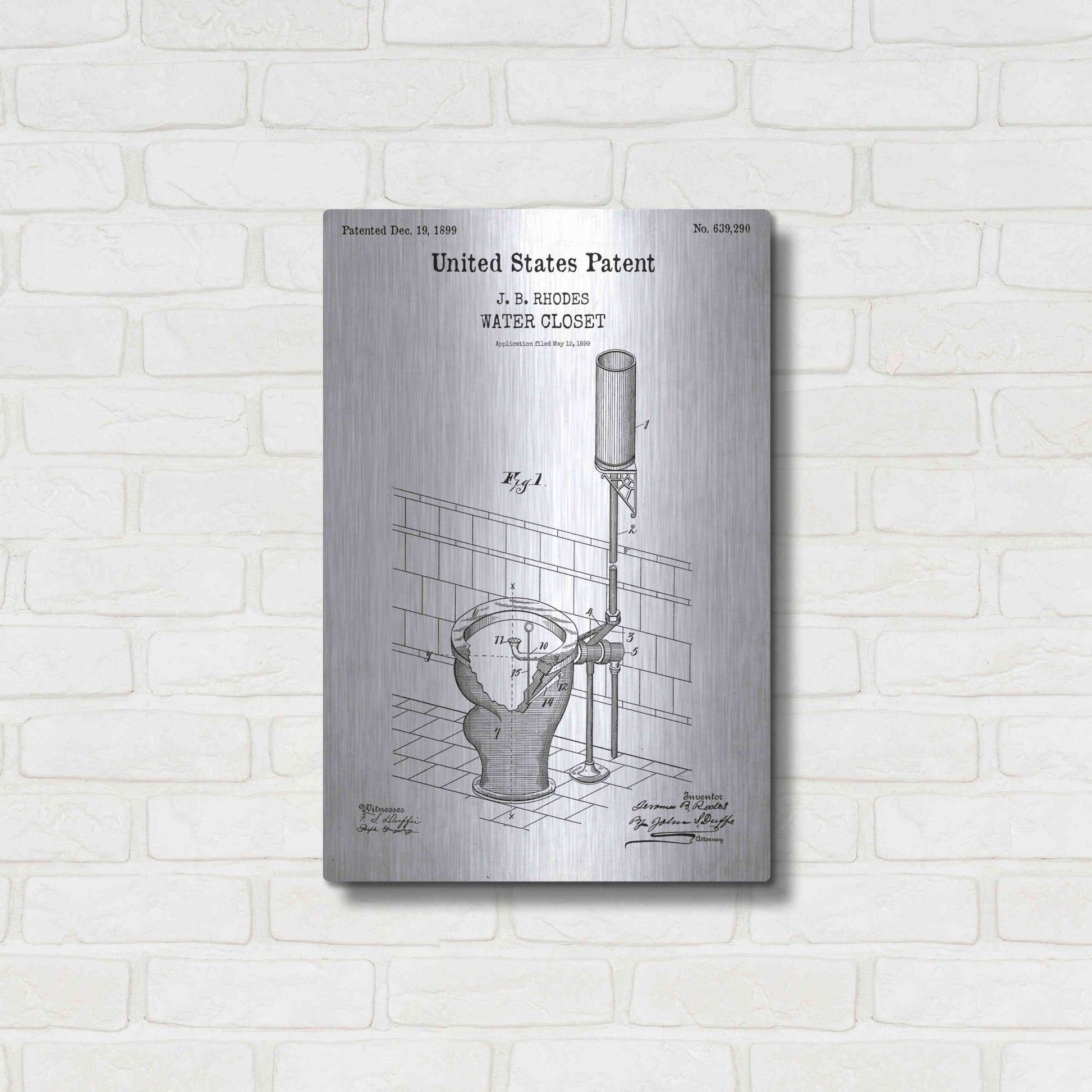 Luxe Metal Art 'Water Closet Blueprint Patent White' Acrylic Glass Wall Art,16x24