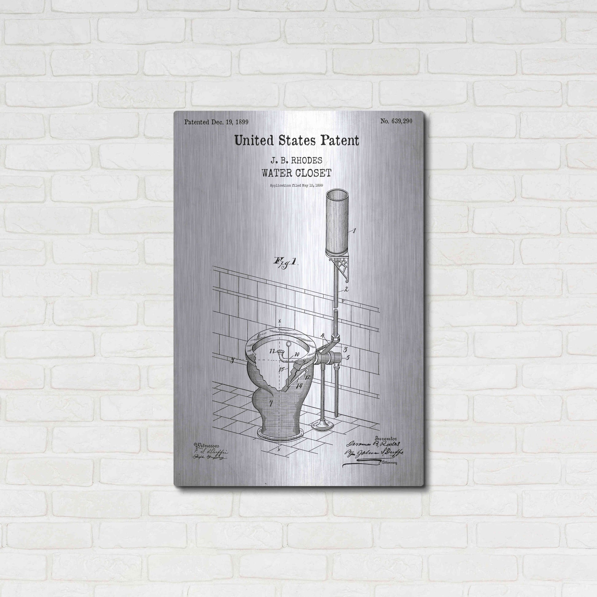 Luxe Metal Art 'Water Closet Blueprint Patent White' Acrylic Glass Wall Art,24x36