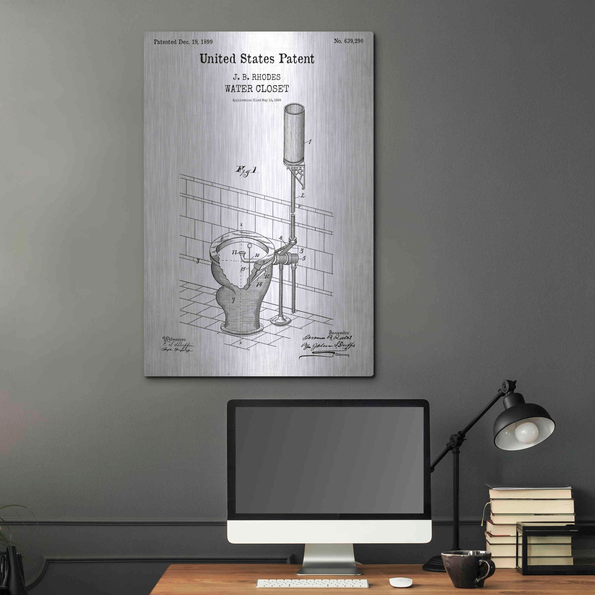 Luxe Metal Art 'Water Closet Blueprint Patent White' Acrylic Glass Wall Art,24x36