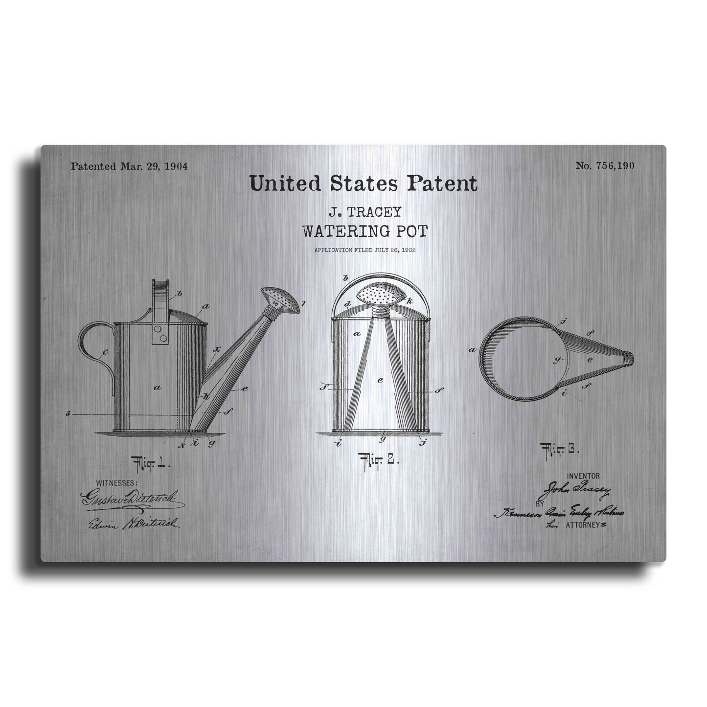 Luxe Metal Art 'Watering Can Blueprint Patent White' Acrylic Glass Wall Art