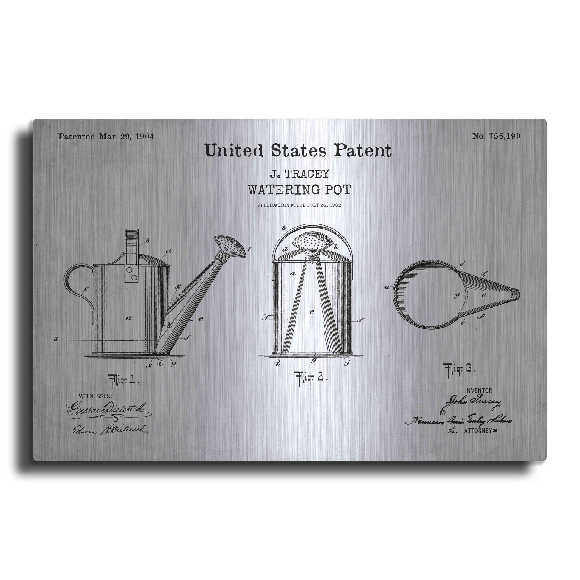 Luxe Metal Art 'Watering Can Blueprint Patent White' Acrylic Glass Wall Art