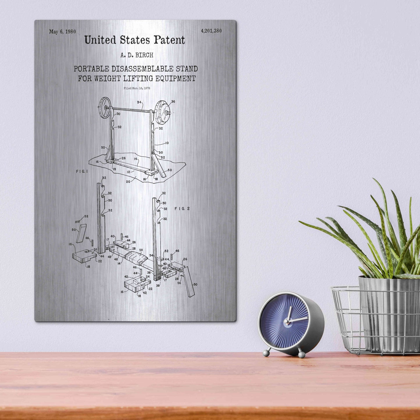 Luxe Metal Art 'Weight Lifting Equipment Blueprint Patent White' Acrylic Glass Wall Art,12x16