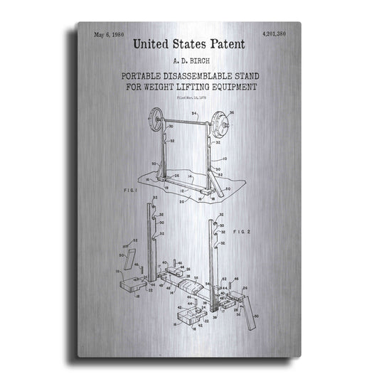 Luxe Metal Art 'Weight Lifting Equipment Blueprint Patent White' Acrylic Glass Wall Art