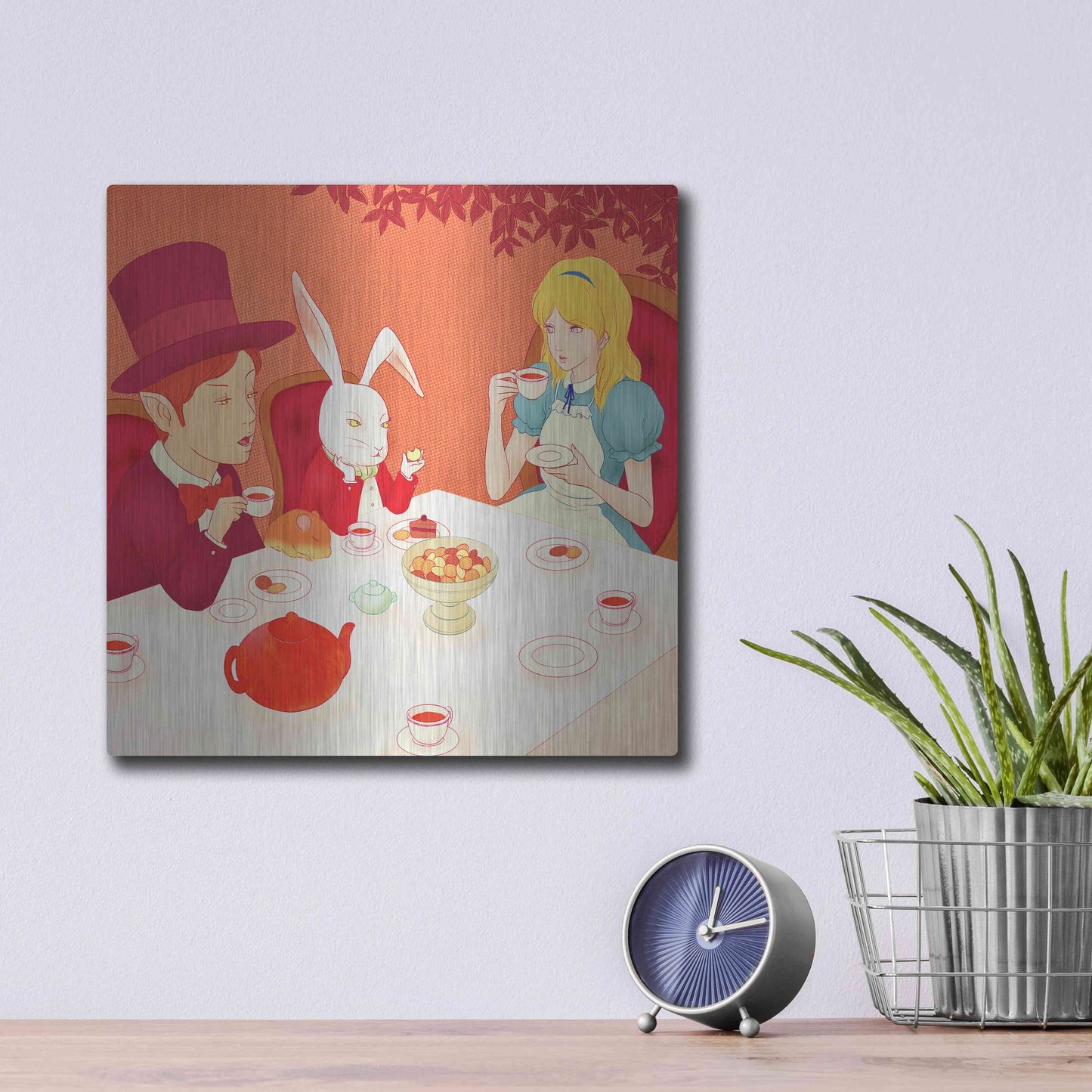 Luxe Metal Art 'Alice's Tea Party' by Sai Tamiya, Metal Wall Art,12x12