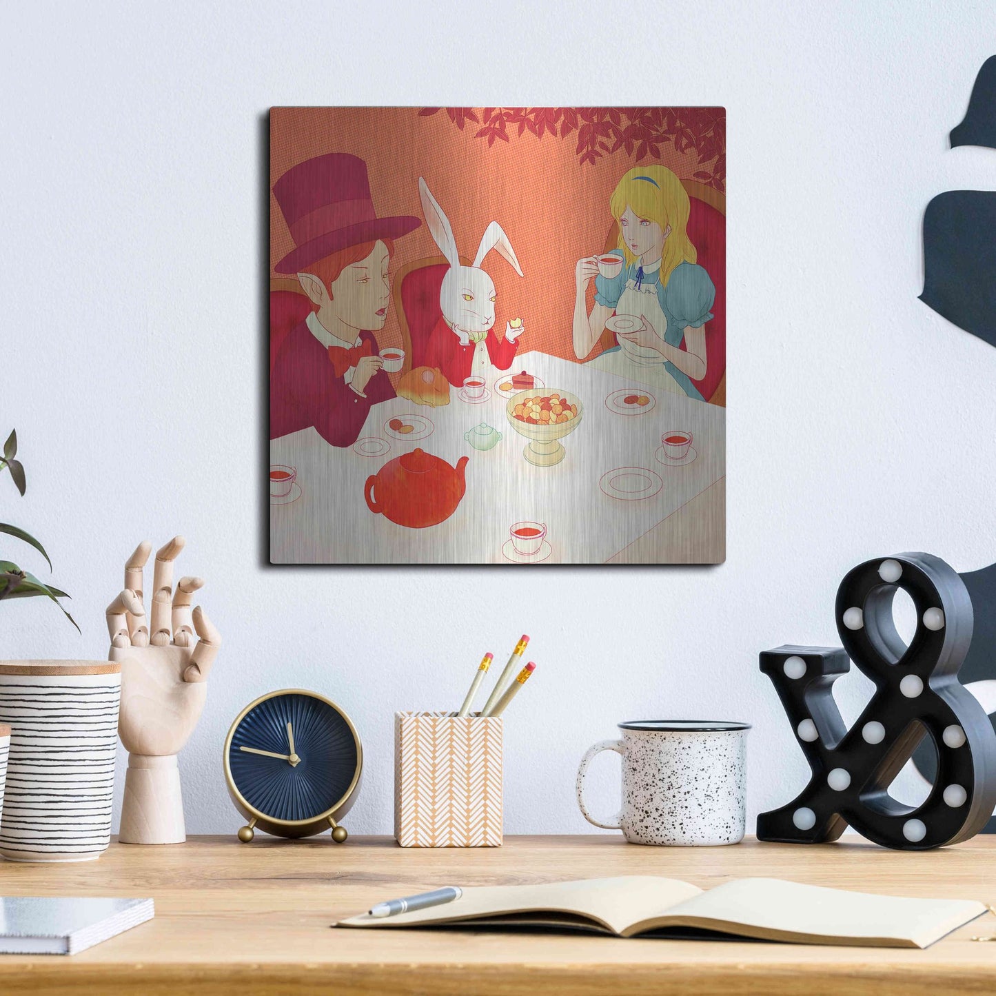 Luxe Metal Art 'Alice's Tea Party' by Sai Tamiya, Metal Wall Art,12x12