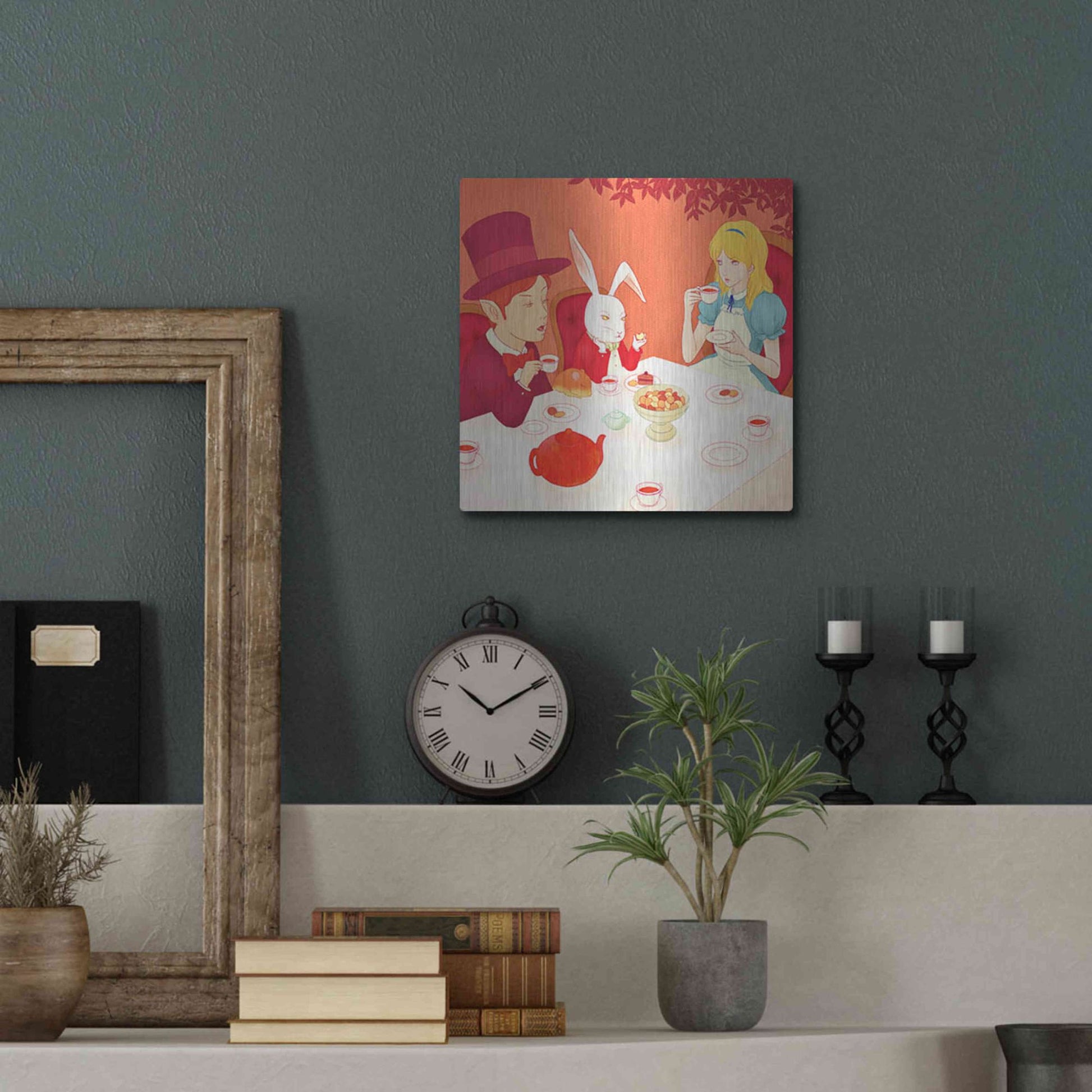 Luxe Metal Art 'Alice's Tea Party' by Sai Tamiya, Metal Wall Art,12x12