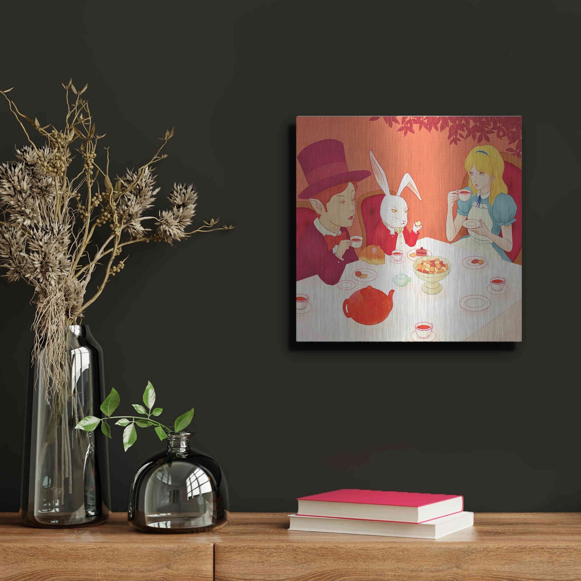 Luxe Metal Art 'Alice's Tea Party' by Sai Tamiya, Metal Wall Art,12x12