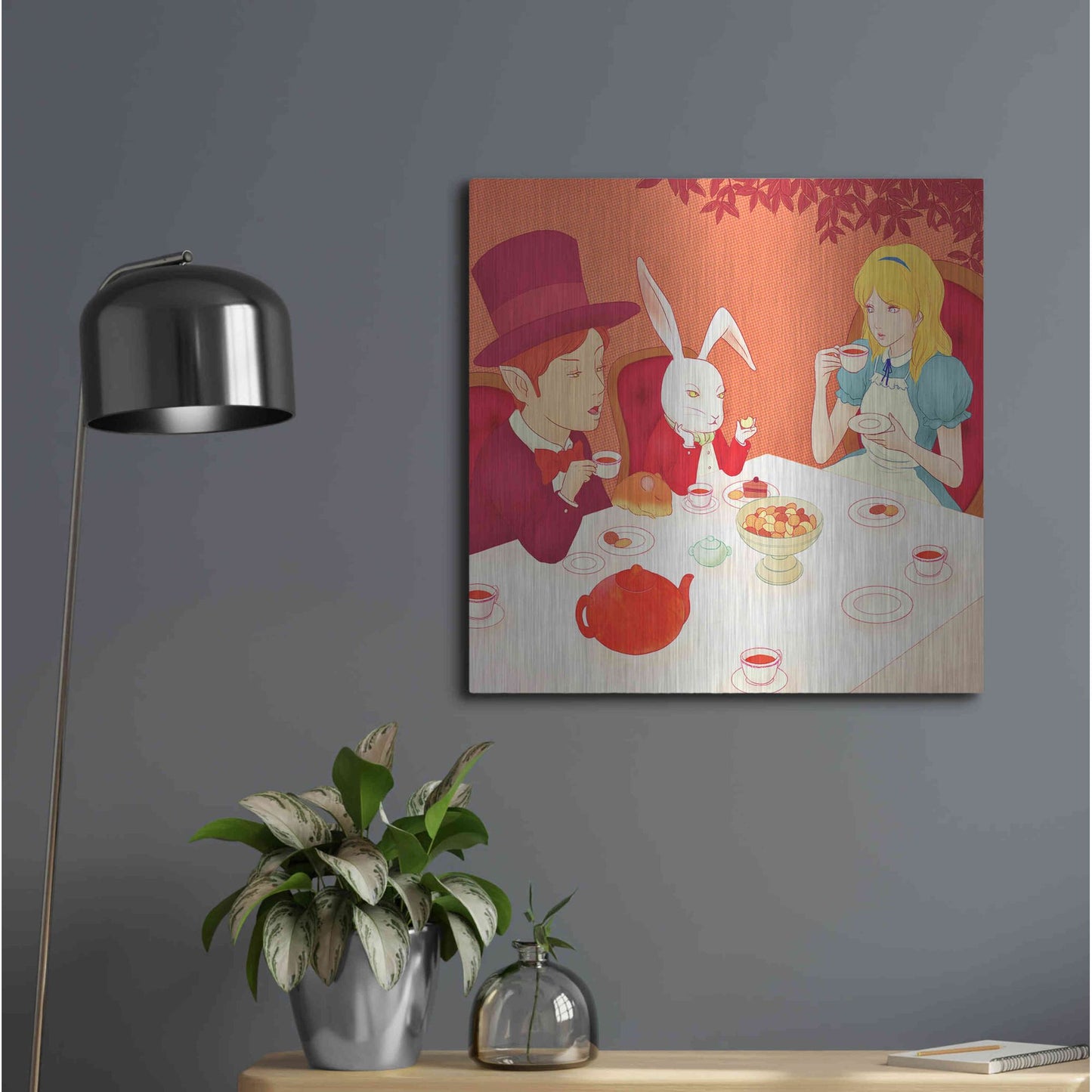 Luxe Metal Art 'Alice's Tea Party' by Sai Tamiya, Metal Wall Art,24x24