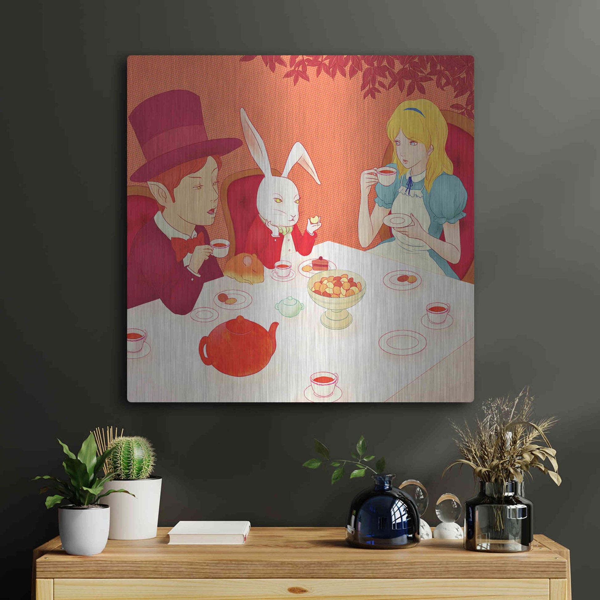 Luxe Metal Art 'Alice's Tea Party' by Sai Tamiya, Metal Wall Art,24x24