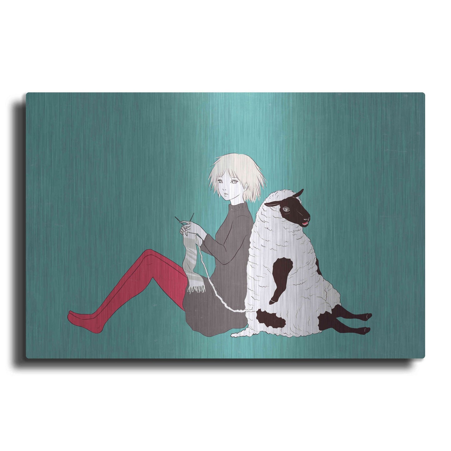 'Sheep and Girl' by Sai Tamiya, Metal Wall Art