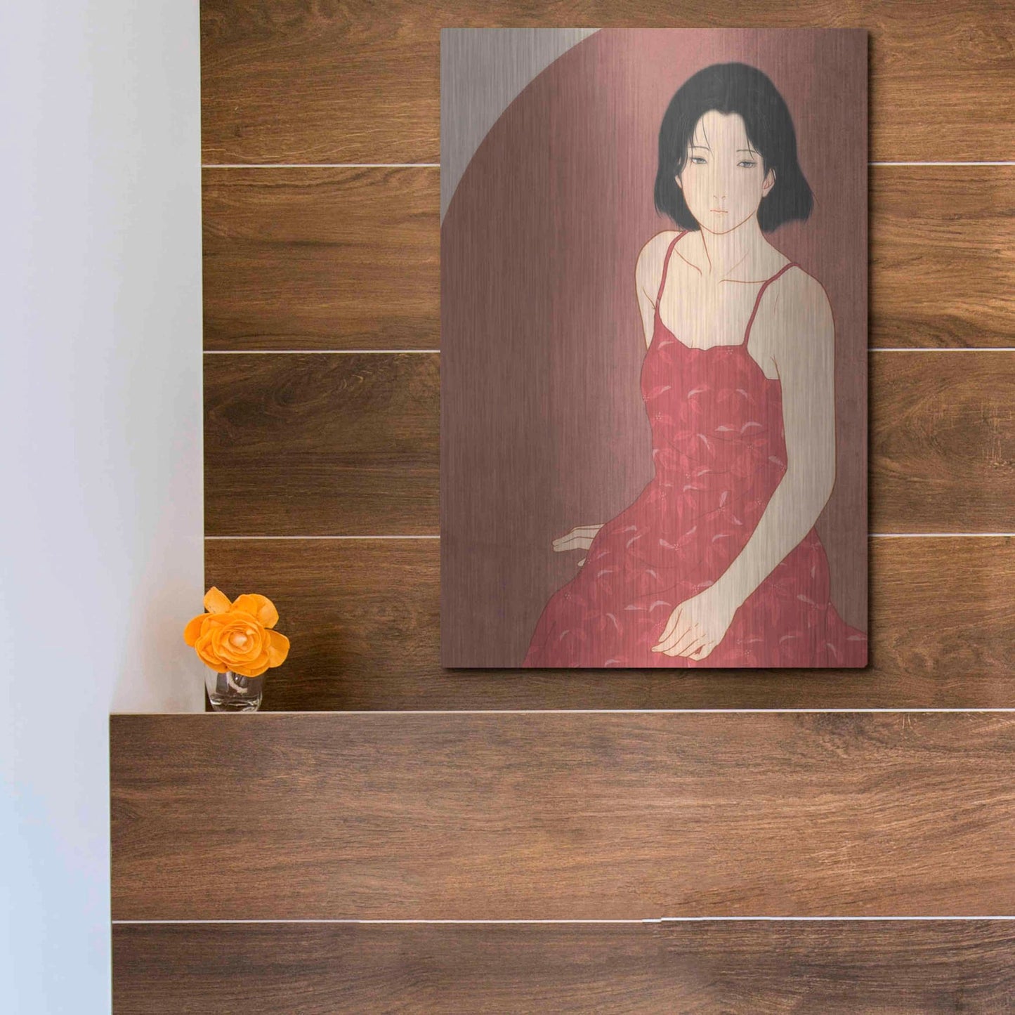 Luxe Metal Art 'A Woman in a Red Dress' by Sai Tamiya, Metal Wall Art,12x16