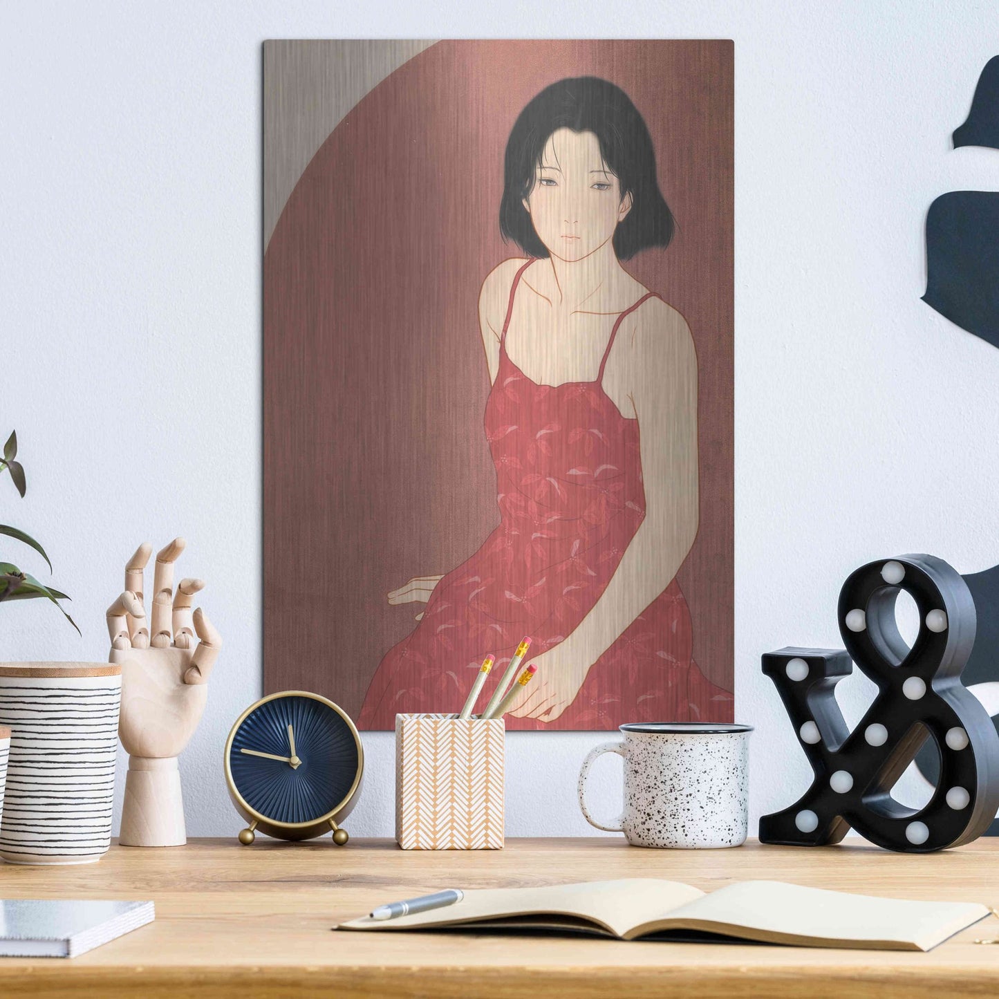 Luxe Metal Art 'A Woman in a Red Dress' by Sai Tamiya, Metal Wall Art,12x16