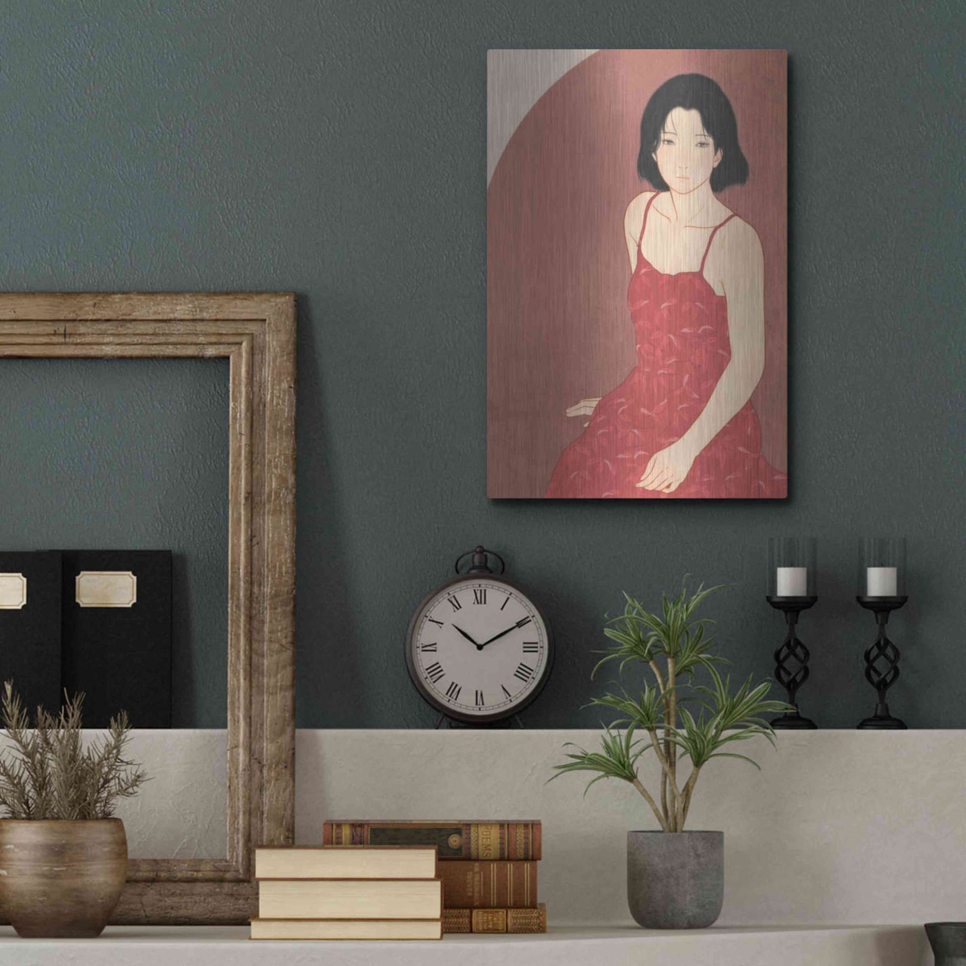 Luxe Metal Art 'A Woman in a Red Dress' by Sai Tamiya, Metal Wall Art,12x16