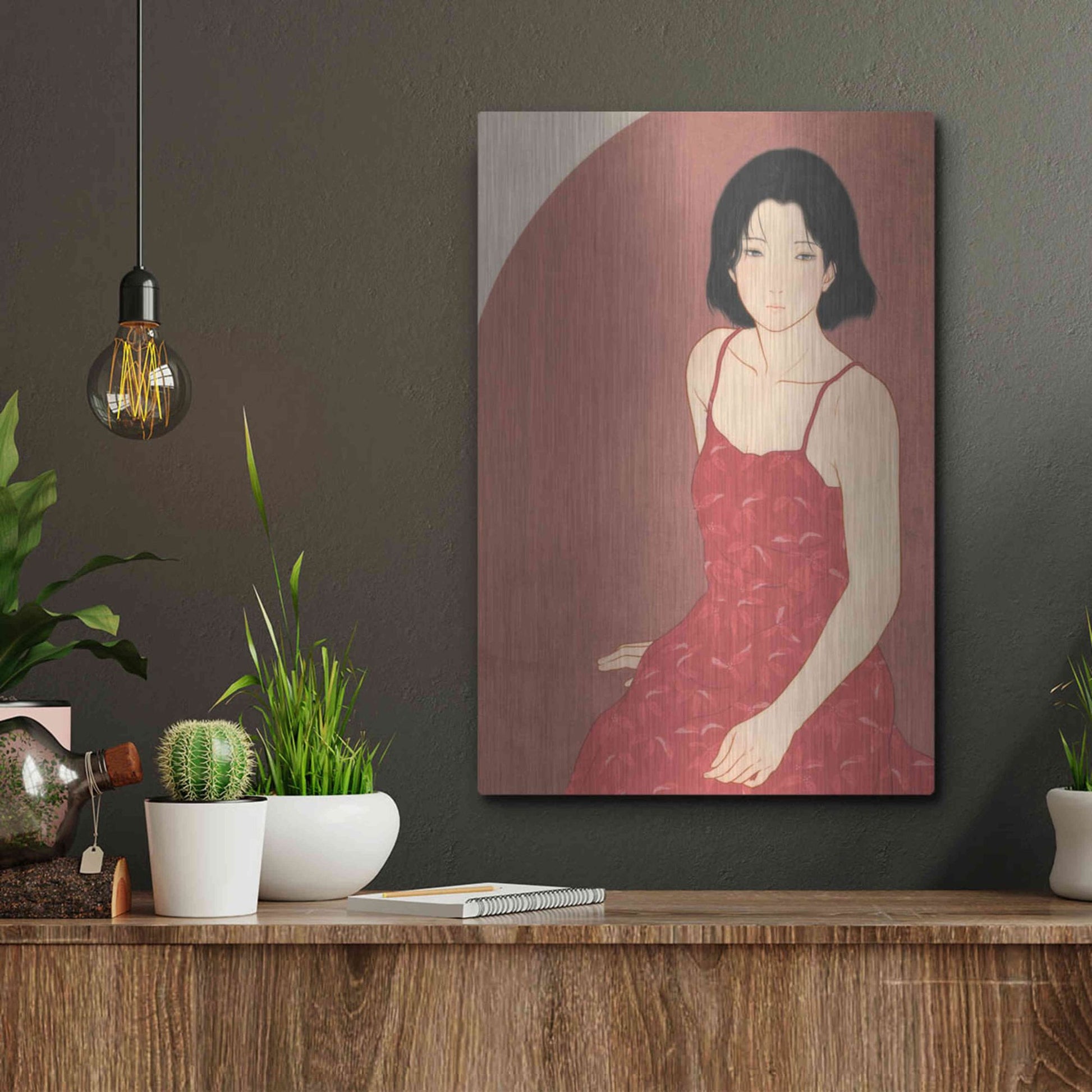 Luxe Metal Art 'A Woman in a Red Dress' by Sai Tamiya, Metal Wall Art,12x16