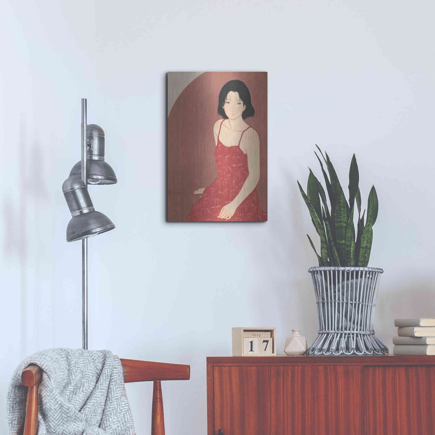 Luxe Metal Art 'A Woman in a Red Dress' by Sai Tamiya, Metal Wall Art,16x24