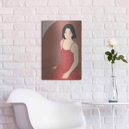 Luxe Metal Art 'A Woman in a Red Dress' by Sai Tamiya, Metal Wall Art,16x24