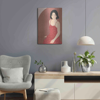 Luxe Metal Art 'A Woman in a Red Dress' by Sai Tamiya, Metal Wall Art,16x24