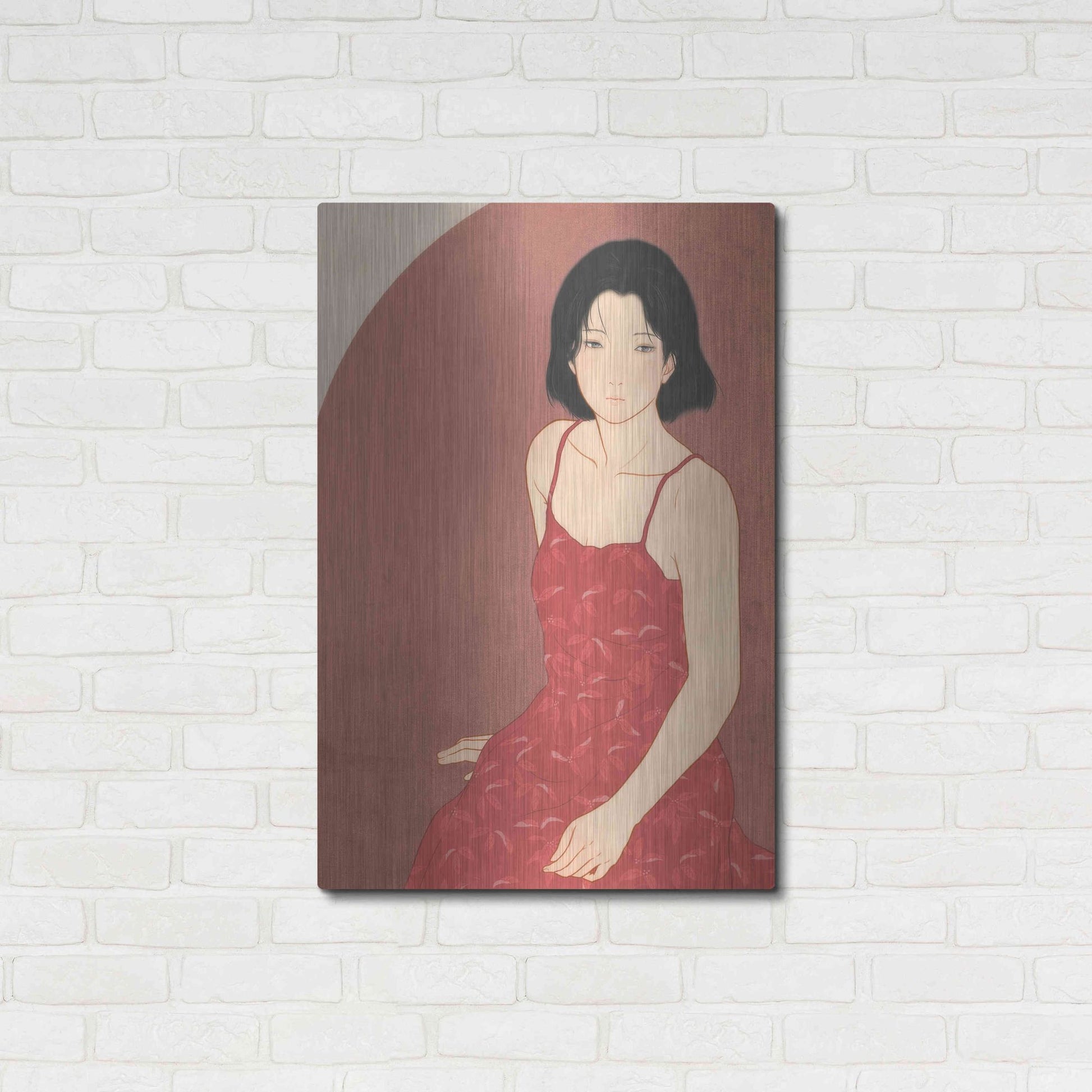 Luxe Metal Art 'A Woman in a Red Dress' by Sai Tamiya, Metal Wall Art,24x36