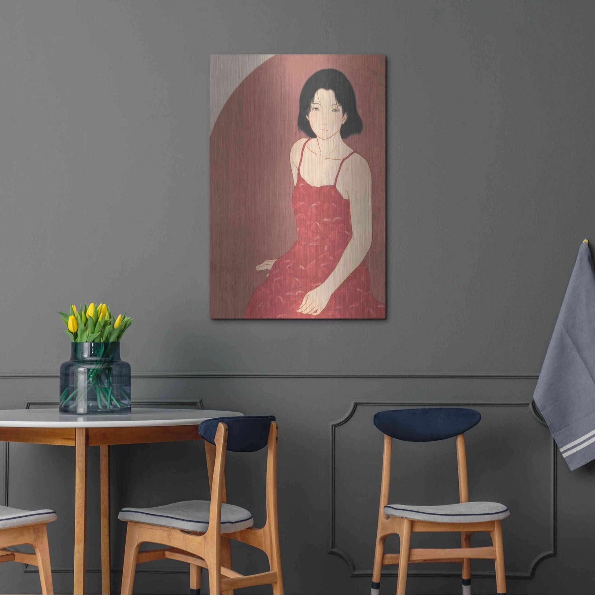 Luxe Metal Art 'A Woman in a Red Dress' by Sai Tamiya, Metal Wall Art,24x36