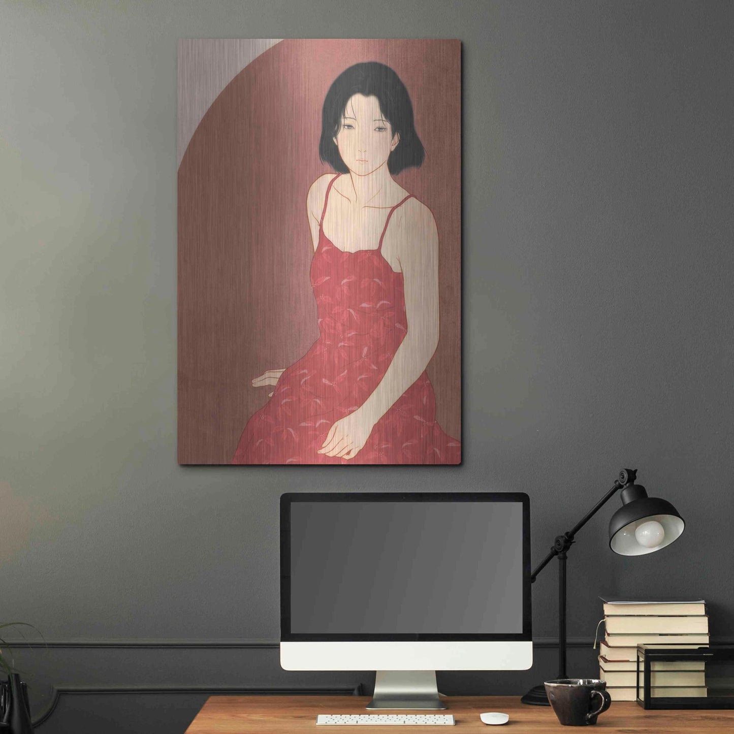 Luxe Metal Art 'A Woman in a Red Dress' by Sai Tamiya, Metal Wall Art,24x36