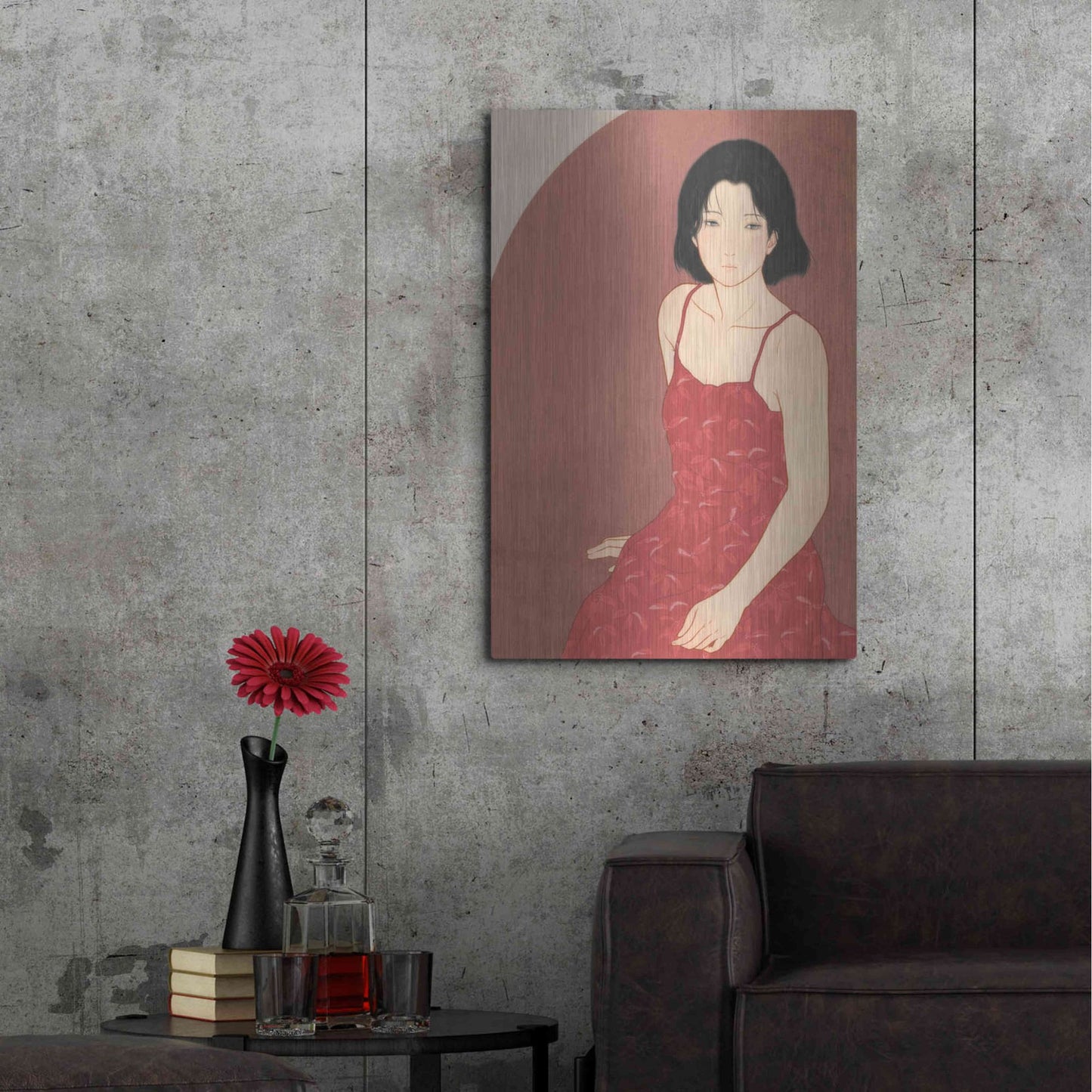 Luxe Metal Art 'A Woman in a Red Dress' by Sai Tamiya, Metal Wall Art,24x36