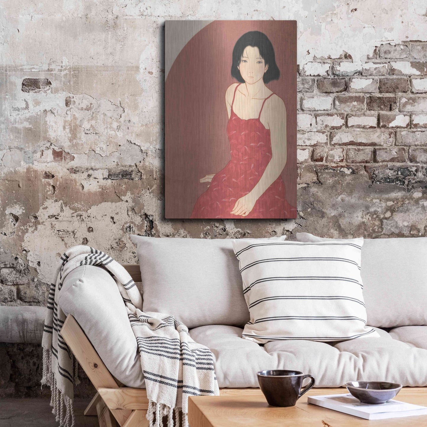 Luxe Metal Art 'A Woman in a Red Dress' by Sai Tamiya, Metal Wall Art,24x36