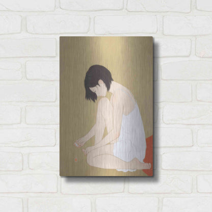 Luxe Metal Art 'A Woman Painting a Pedicure' by Sai Tamiya, Metal Wall Art,12x16