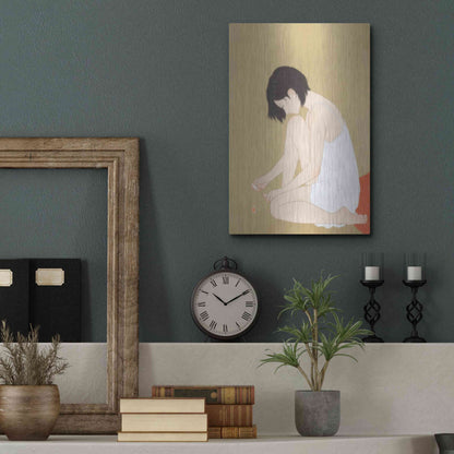Luxe Metal Art 'A Woman Painting a Pedicure' by Sai Tamiya, Metal Wall Art,12x16